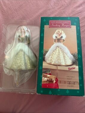 Happy Holidays Barbie Stocking Hanger Christmas Mantel Decoration w/ Box